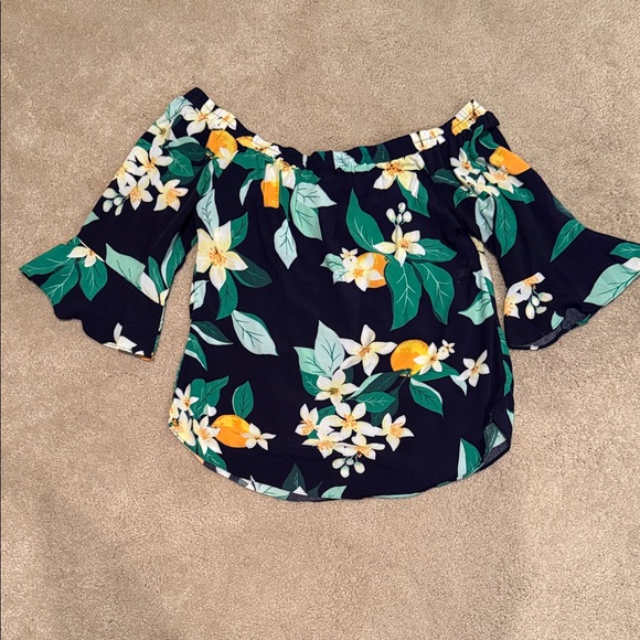 Old Navy Tops - Old Navy Floral Off-Shoulder Blouse - Navy and Yellow - XL